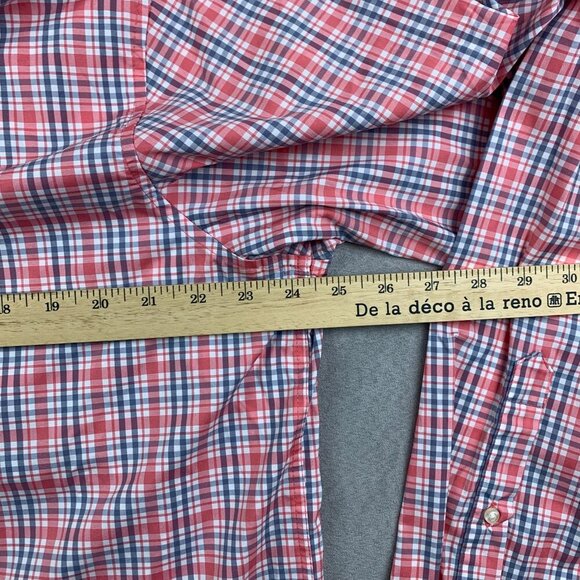 Vineyard Vines Performance Mens Whale Shirt XL Pink Blue Plaid Button Up Classic - Picture 9 of 11